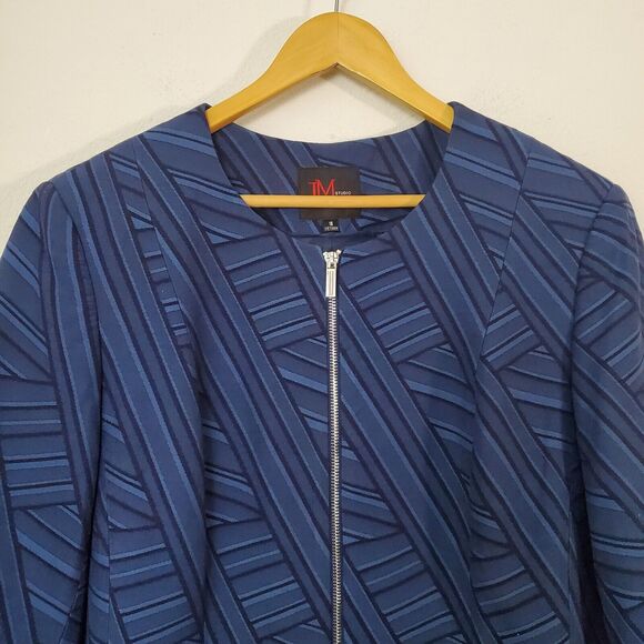 JM Studio by John Meyer Jacket 16 Blue Striped Full Zip Business Classic Modest - Picture 2 of 8